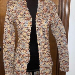 Alya women’s open knit cozy cardigan, chunky sweater, multicolor size small